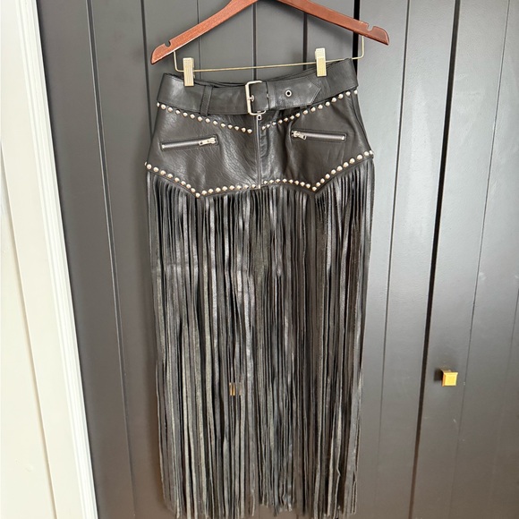 Dresses & Skirts - Black Fringe Genuine Leather Skirt